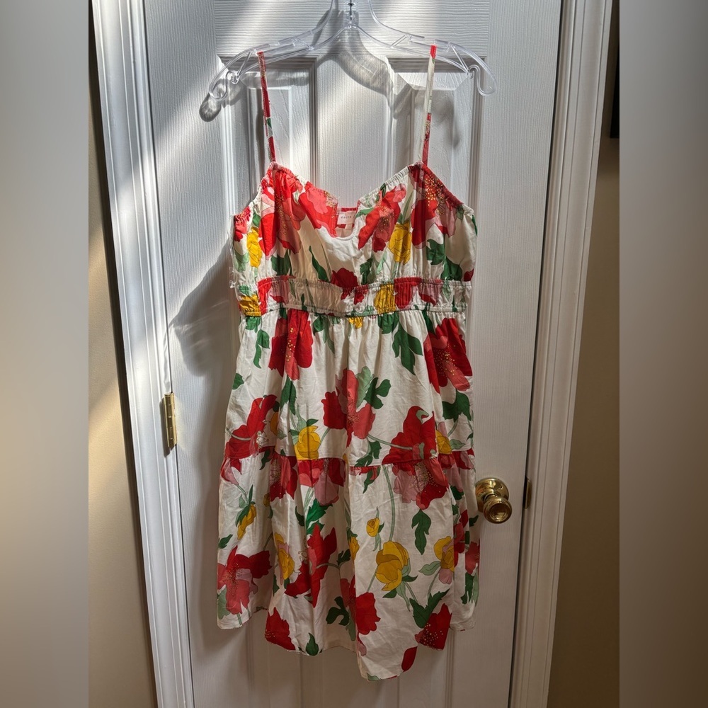 Entro Floral Sundress with Vibrant Red and Yellow Flowers, Size L, EUC